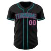 Custom Black Pink-Teal Authentic Baseball Jersey