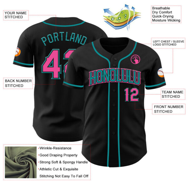 Custom Black Pink-Teal Authentic Baseball Jersey