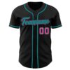 Custom Black Pink-Teal Authentic Baseball Jersey