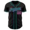 Custom Black Pink-Teal Authentic Baseball Jersey