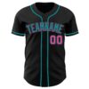 Custom Black Pink-Teal Authentic Baseball Jersey