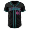 Custom Black Pink-Teal Authentic Baseball Jersey