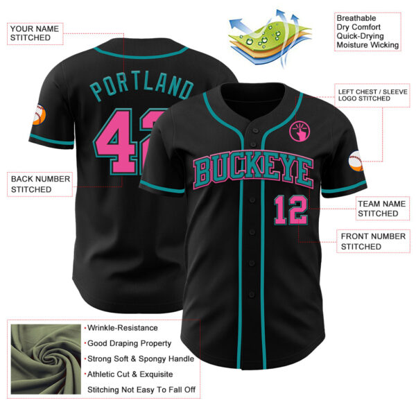 Custom Black Pink-Teal Authentic Baseball Jersey