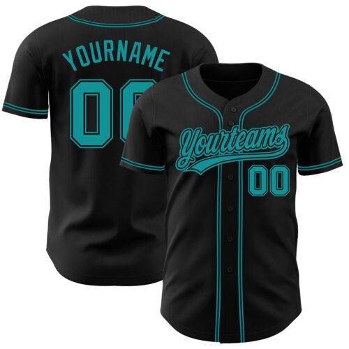 Black1253 Custom Black Teal Authentic Baseball Jersey