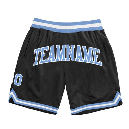 Black1267 Custom Black Light Blue-White Authentic Throwback Basketball Shorts
