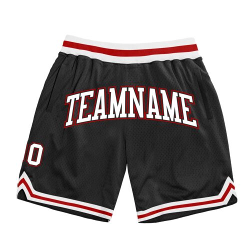 Black1268 Custom Black White-Red Authentic Throwback Basketball Shorts