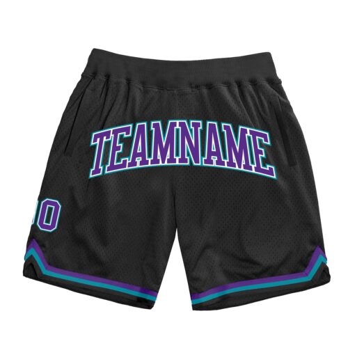 Black1270 Custom Black Purple-Teal Authentic Throwback Basketball Shorts
