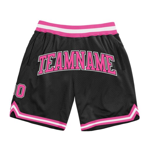 Black1273 Custom Black Pink-White Authentic Throwback Basketball Shorts