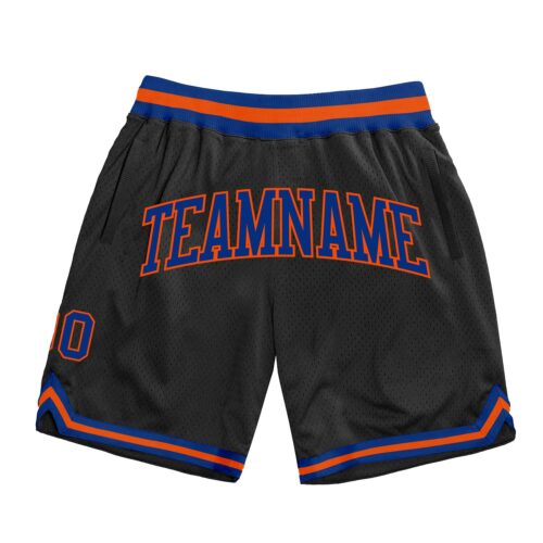 Black1275 Custom Black Royal-Orange Authentic Throwback Basketball Shorts