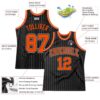 Custom Black Gray Pinstripe Orange-Gray Authentic Basketball Jersey