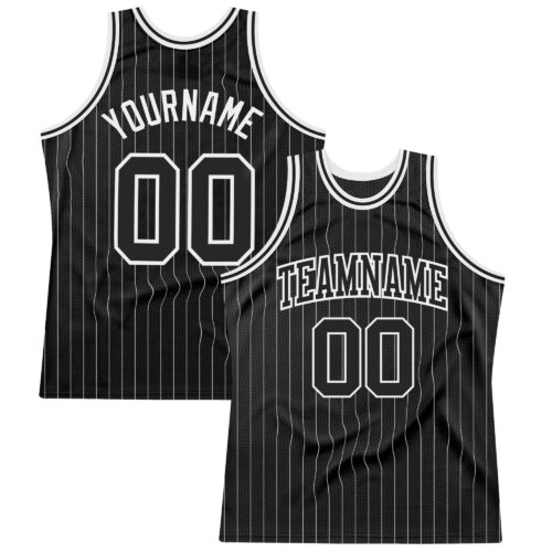 Black1338 Custom Black White Pinstripe Black-White Authentic Basketball Jersey