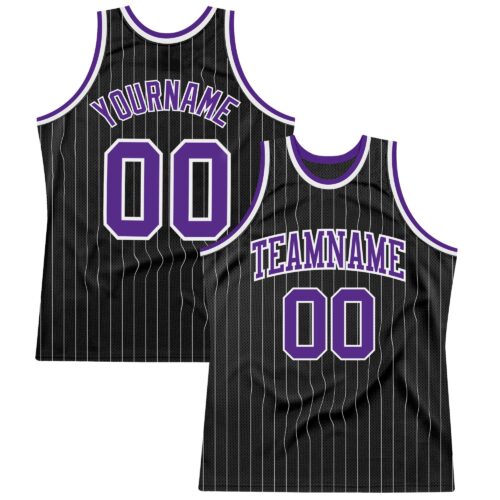 Black1341 Custom Black White Pinstripe Purple-White Authentic Basketball Jersey