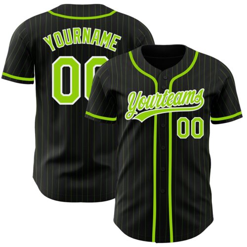 Black1349 Custom Black Neon Green Pinstripe Neon Green Authentic Baseball Jersey