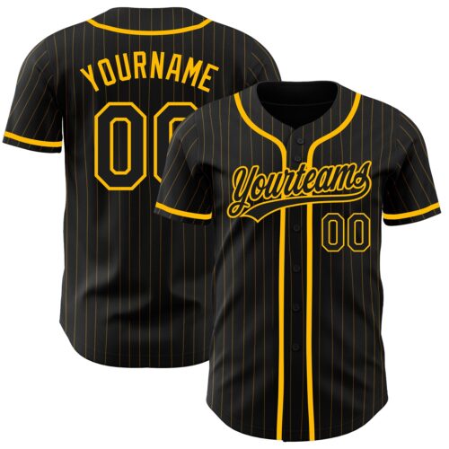Black1350 Custom Black Gold Pinstripe Black Authentic Baseball Jersey