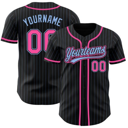 Black1352 Custom Black Light Blue Pinstripe Pink Authentic Baseball Jersey