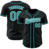 Custom Black Teal Pinstripe Teal-White Authentic Baseball Jersey