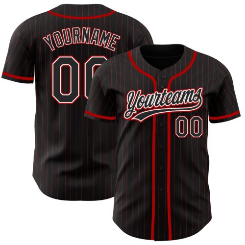 Black1358 Custom Black Red Pinstripe Black Authentic Baseball Jersey