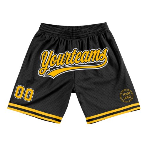 Black1380 Custom Black Gold-White Authentic Throwback Basketball Shorts