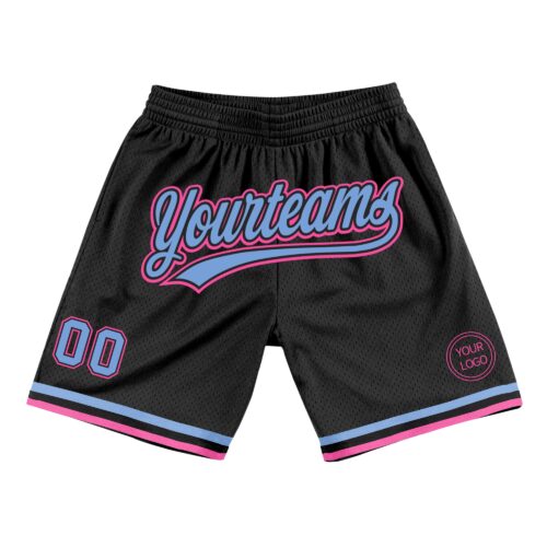 Black1384 Custom Black Light Blue-Pink Authentic Throwback Basketball Shorts