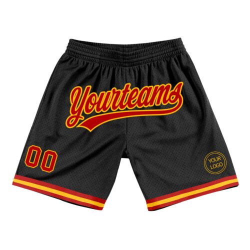 Black1385 Custom Black Red-Gold Authentic Throwback Basketball Shorts