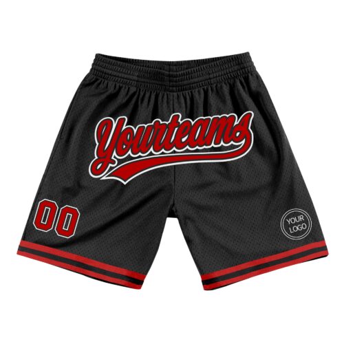 Black1390 Custom Black Red-White Authentic Throwback Basketball Shorts