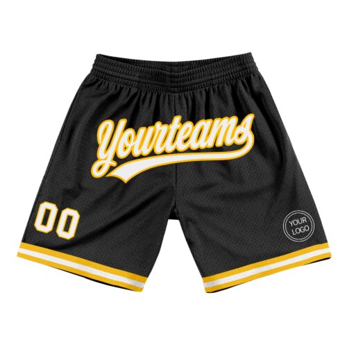 Black1393 Custom Black White-Gold Authentic Throwback Basketball Shorts