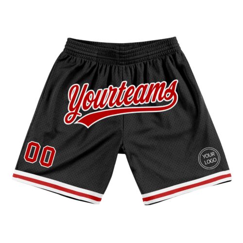 Custom Black Red-White Authentic Throwback Basketball Shorts