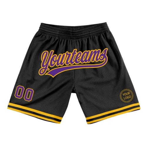 Black1399 Custom Black Purple-Gold Authentic Throwback Basketball Shorts