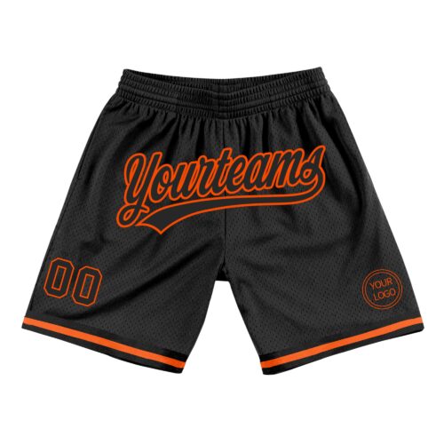 Black1404 Custom Black Orange Authentic Throwback Basketball Shorts