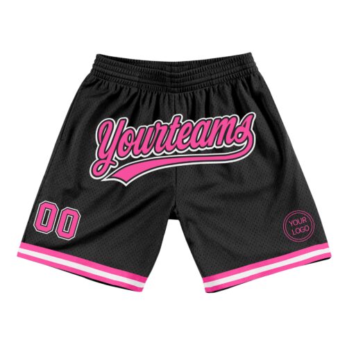 Black1411 Custom Black Pink-White Authentic Throwback Basketball Shorts