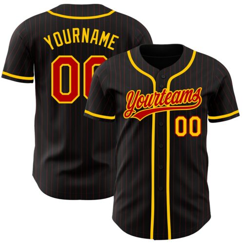 Black1415 Custom Black Red Pinstripe Red-Yellow Authentic Baseball Jersey