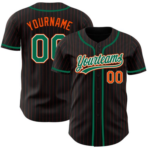 Black1425_ad0ed375-f4d1-4650-a89d-2b43b4cdf6b7 Custom Black Orange Pinstripe Kelly Green-White Authentic Baseball Jersey