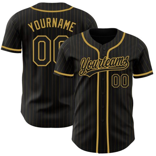 Black1433 Custom Black Old Gold Pinstripe Black Authentic Baseball Jersey