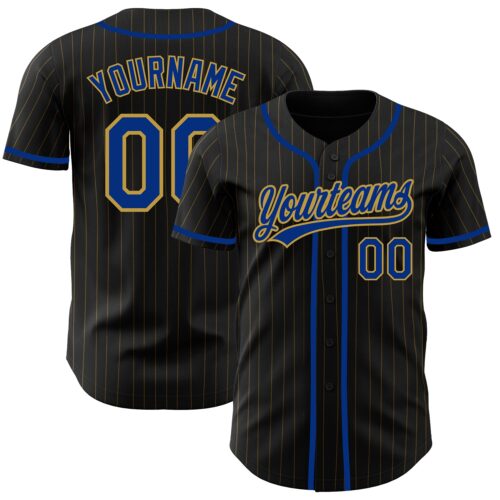 Black1434 Custom Black Old Gold Pinstripe Royal Authentic Baseball Jersey