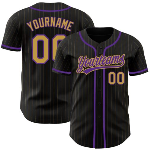 Black1435 Custom Black Old Gold Pinstripe Old Gold-Purple Authentic Baseball Jersey