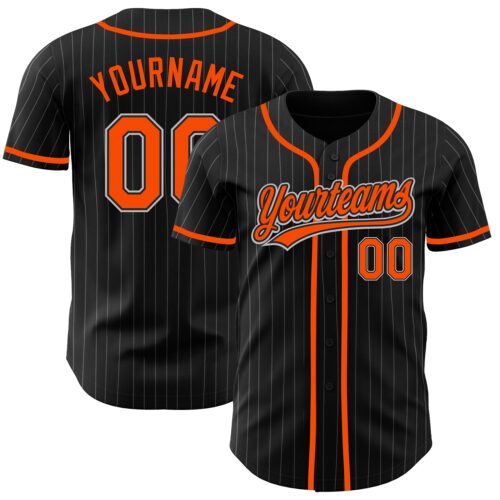 Black1439 Custom Black Gray Pinstripe Orange Authentic Baseball Jersey