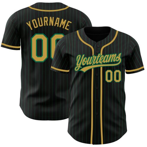Black1441 Custom Black Kelly Green Pinstripe Old Gold Authentic Baseball Jersey