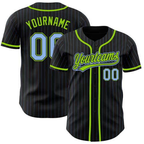 Black1443 Custom Black Light Blue Pinstripe Light Blue-Neon Green Authentic Baseball Jersey