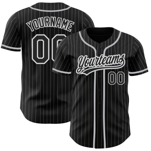 Black1450 Custom Black White Pinstripe Black-Gray Authentic Baseball Jersey