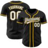 Custom Black White Pinstripe White-Gold Authentic Baseball Jersey
