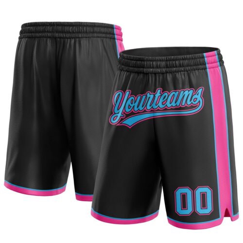 Black1485 Custom Black Sky Blue-Pink Authentic Basketball Shorts
