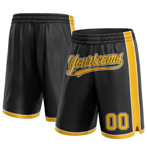 Black1487 Custom Black Gold-White Authentic Basketball Shorts