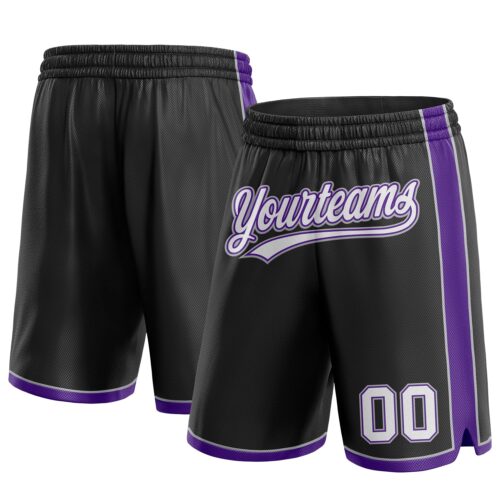 Black1495 Custom Black White Purple-Gray Authentic Basketball Shorts