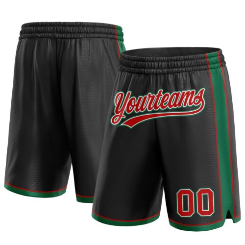 Black1498 Custom Black Red-Kelly Green Authentic Basketball Shorts