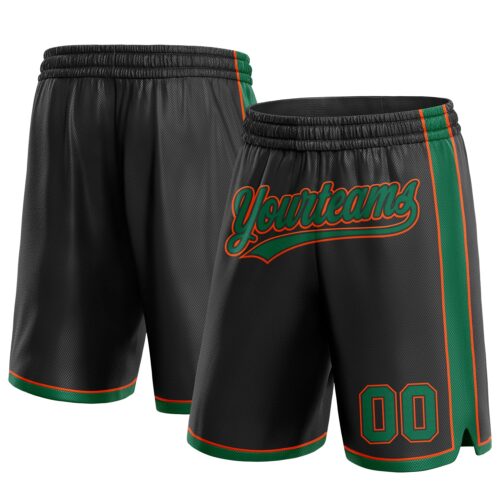 Black1499 Custom Black Kelly Green-Orange Authentic Basketball Shorts
