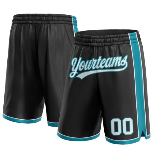 Black1507 Custom Black White-Teal Authentic Basketball Shorts