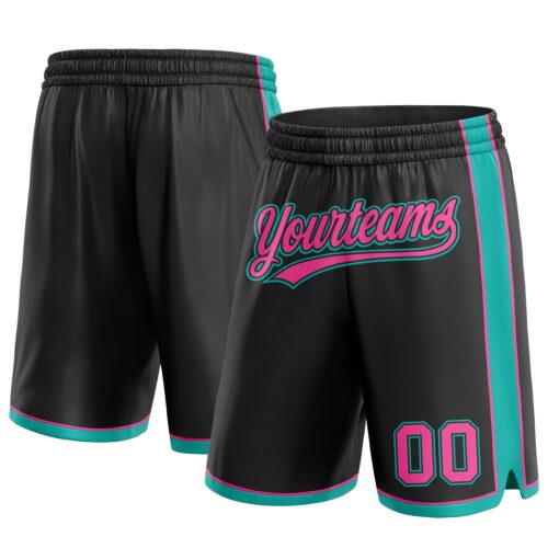 Black1513 Custom Black Pink-Aqua Authentic Basketball Shorts