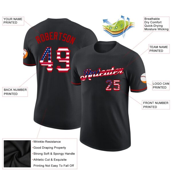 Custom Black USA Flag-Red Performance T-Shirt