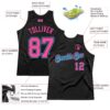 Custom Black Pink-Sky Blue Authentic Throwback Basketball Jersey