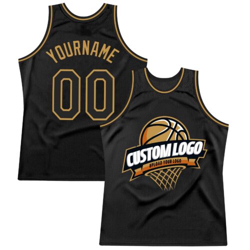 Black1552 Custom Black Old Gold Authentic Throwback Basketball Jersey